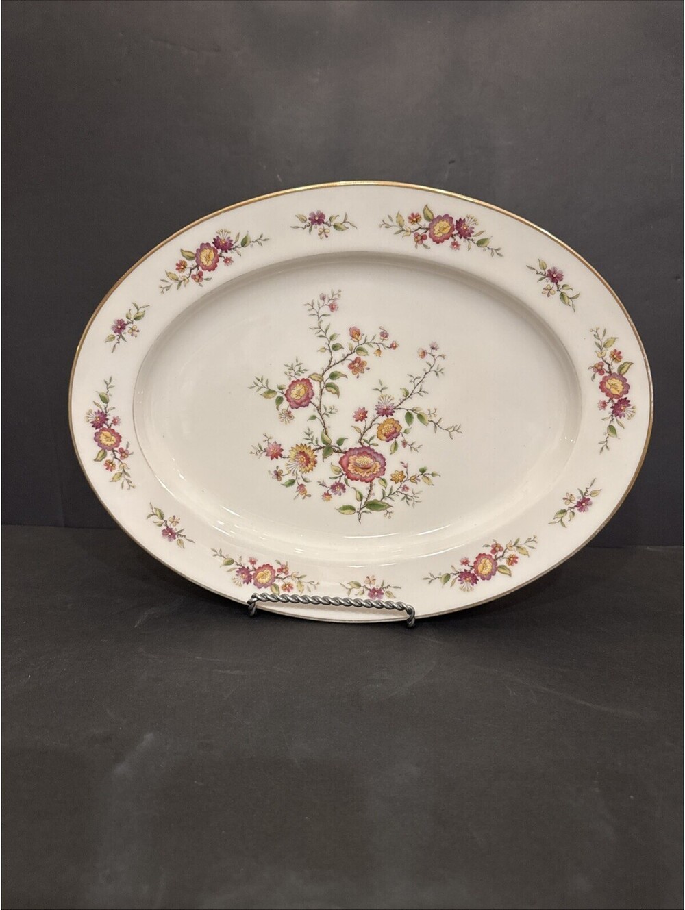 Noritake Asian Song Oval Platter 13 5/8” Long Ivory China Gold Trim Japan